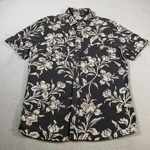 Faherty Shirt Men Large Gray Short Sleeve Button Up Floral Beach Organic Cotton